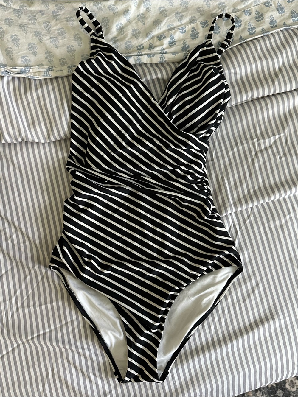 H&M Black and White Striped One-Piece Swimsuit